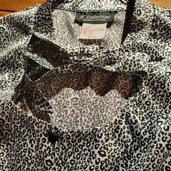 S C Collection Black & Silver Silky  Scoop Blouse Top with Self Ties sz L - Picture 9 of 10